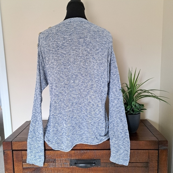 Chaps Sweater Loose Knit Top Women's Medium Blue White Marled Sweater - Picture 4 of 11